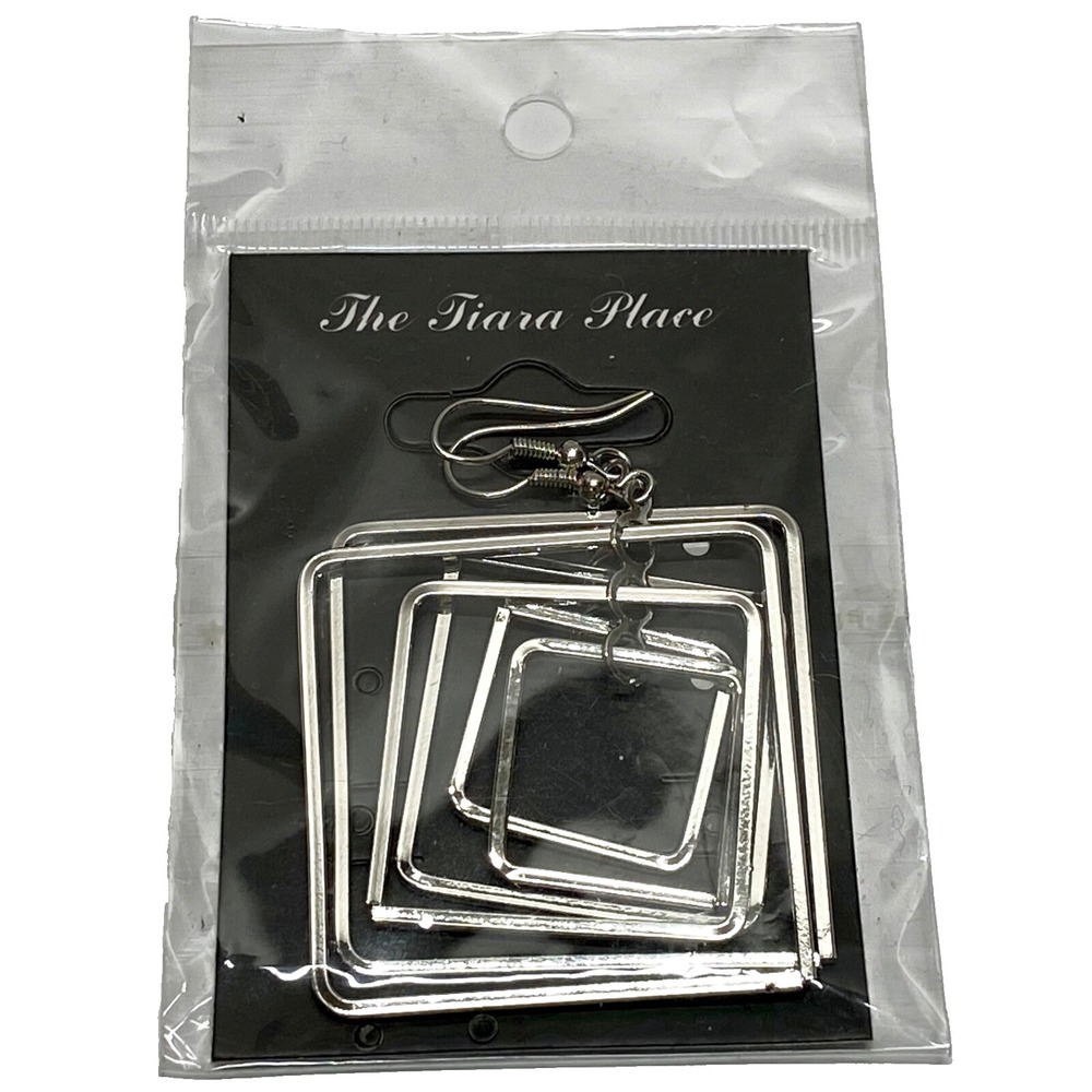 Dangle Earrings Triple Square Women's 3.5" Silver Tone Ear Fashion Jewelry NWT